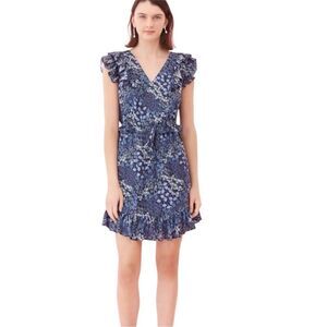 Rebecca Taylor Ava V-Neck 100% Silk Blue Floral Dress Size 6